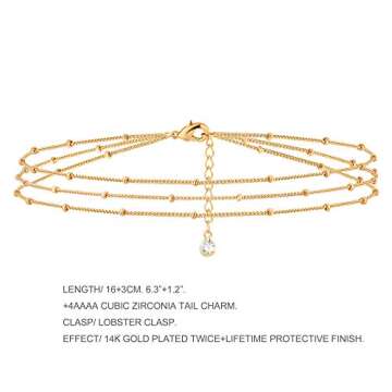 MEVECCO Bracelet for Women Gold Layered Satellite Chain Bead 14K Gold Plated Dainty 3 Layer Simple Jewelry