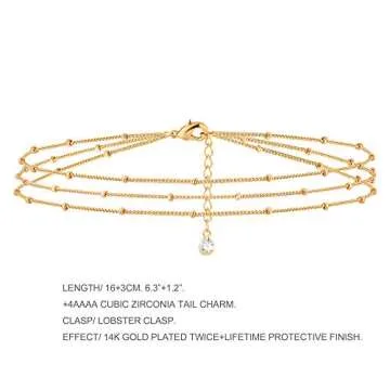 MEVECCO Bracelet for Women Gold Layered Satellite Chain Bead 14K Gold Plated Dainty 3 Layer Simple Jewelry