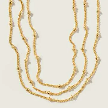 MEVECCO Bracelet for Women Gold Layered Satellite Chain Bead 14K Gold Plated Dainty 3 Layer Simple Jewelry