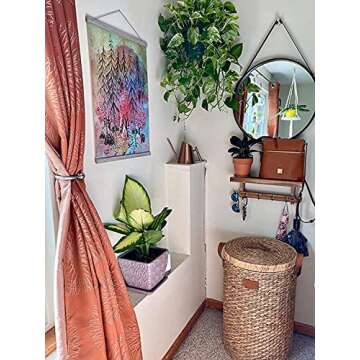 HofferRuffer Round Wall Mirror Decorative Mirror, Hanging Mirror with Hanging Strap Silver Hardware Hooker/Hanger, Diameter 16 inch, Black