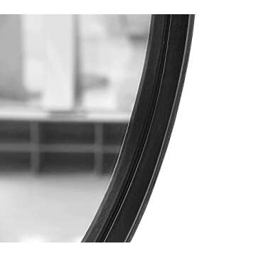 HofferRuffer Round Wall Mirror Decorative Mirror, Hanging Mirror with Hanging Strap Silver Hardware Hooker/Hanger, Diameter 16 inch, Black