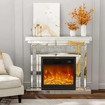 IKIFLY Mirrored Electric Fireplace Stand with Remote Control