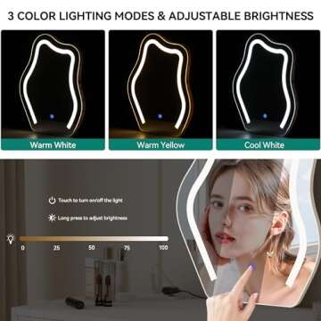 YITAHOME Vanity Set, Makeup Desk with Power Strip, Glamour Table with Tri-Color Touch Control Mirror, Five Storage Drawers