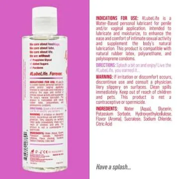 Lube Life Water-Based Strawberry Flavored Lubricant, Personal Lube for Men, Women and Couples, Made Without Added Sugar, 8 Fl Oz