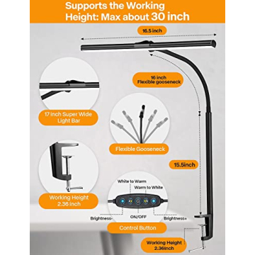 ACNCTOP Desk Lamp for Office Home - Eye-Caring Architect Task Lamp 25 Lighting Modes Adjustable LED Desk Lamp Flexible Gooseneck Clamp Light for Workbench Drafting Reading Study