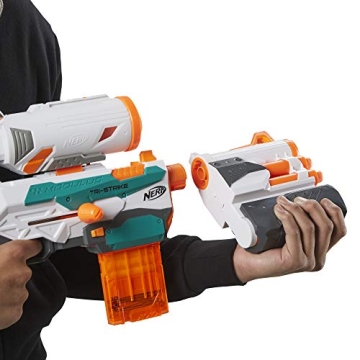 Nerf Modulus Tri-Strike Blaster with Mega Barrel and Rocket
