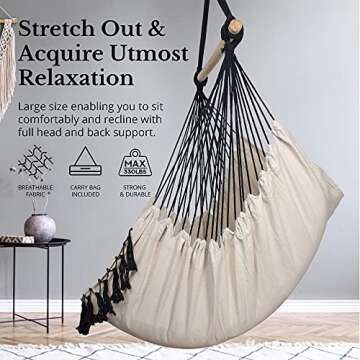 KOMOREBI Hammock Chair - 60" x 47" - Hanging Rope Swing for Indoor & Outdoor - Soft & Durable Cotton...