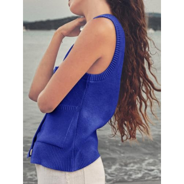 Yousify Spring Tops for Women Sweater Vest Tank Tops Summer Clothes Womens Fashion 2024 Blue