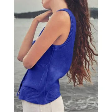 Yousify Spring Tops for Women Sweater Vest Tank Tops Summer Clothes Womens Fashion 2024 Blue