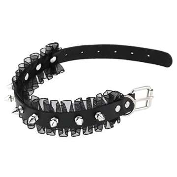 eYLun Women Goth Leather Choker, Lace Spike Rivet Punk Adjustable Collar Necklaces White