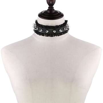 eYLun Women Goth Leather Choker, Lace Spike Rivet Punk Adjustable Collar Necklaces White