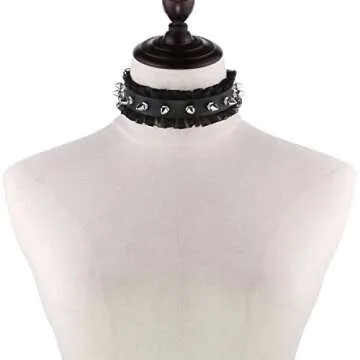 eYLun Women Goth Leather Choker, Lace Spike Rivet Punk Adjustable Collar Necklaces White