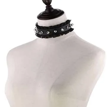 eYLun Women Goth Leather Choker, Lace Spike Rivet Punk Adjustable Collar Necklaces White