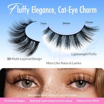 Bepholan False Eyelashes Natural Look Wispy 3D Super Fluffy False Lashes Volume Cat Eye Lashes 5 Pai...