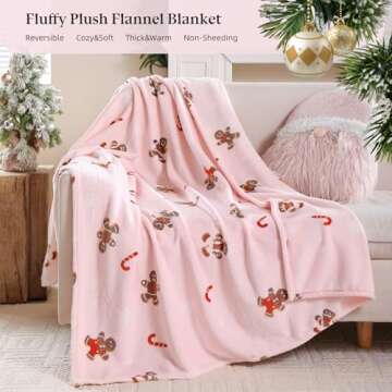 Pink Gingerbread Christmas Throw Blankets, Thick Warm Fleece Blanket for Winter Couch Sofa Bed Home ...