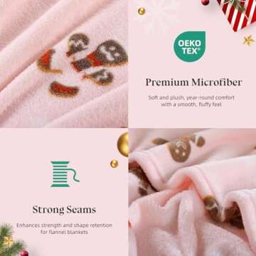 Pink Gingerbread Christmas Throw Blankets, Thick Warm Fleece Blanket for Winter Couch Sofa Bed Home Décor, Luxury Soft Cozy Plush Fuzzy Microfiber Flannel, 50x60 inches