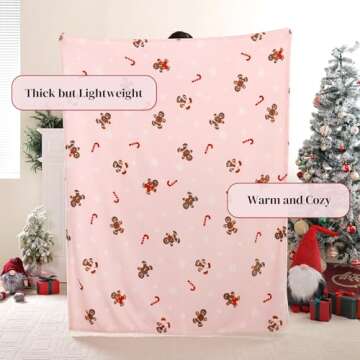 Pink Gingerbread Christmas Throw Blankets, Thick Warm Fleece Blanket for Winter Couch Sofa Bed Home Décor, Luxury Soft Cozy Plush Fuzzy Microfiber Flannel, 50x60 inches