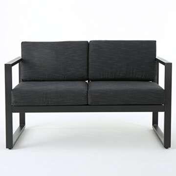 GDFStudio Patio Furniture ~ 4 Piece Outdoor Aluminum Chat Set (Dark Grey)