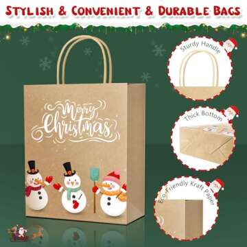 DeckTheHalls 24 Pack Christmas Gift Bags - Stylish & Reusable Kraft Tote Bags for Holiday Gifts and ...