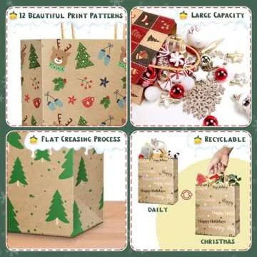 DeckTheHalls Christmas Gift Bags 24 Pack Stylish Prints