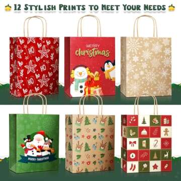 DeckTheHalls Christmas Gift Bags 24 Pack Stylish Prints