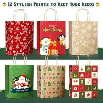 DeckTheHalls Christmas Gift Bags 24 Pack Stylish Prints