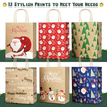 DeckTheHalls Christmas Gift Bags 24 Pack Stylish Prints