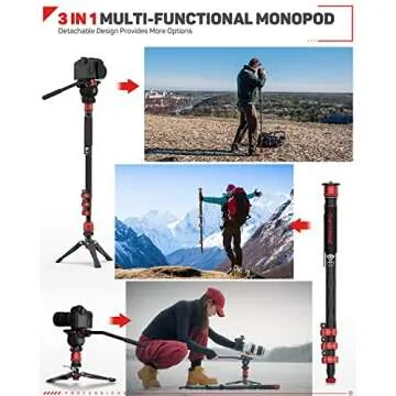 IFOOTAGE Cobra 3 Carbon Fiber Monopod with Pedal, 71" Professional Monopod for Cameras, Portable Travel Monopod with Feet, Max Load 17.64 lbs, Compatible with Sony Canon Nikon DSLR Camera, C180F-P