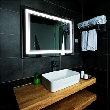 LED Bathroom Mirror Wall-Mounted Vanity Mirror with Anti Fog,Dimmable Waterproof Smart Touch Button ...