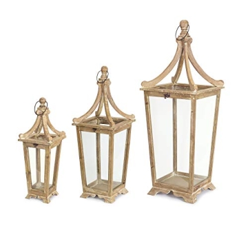 3 Stylish Wood Framed Lanterns 39.75" - Elegant Decor
