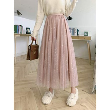 Elegant Tulle Midi Skirt with Floral Print for Women
