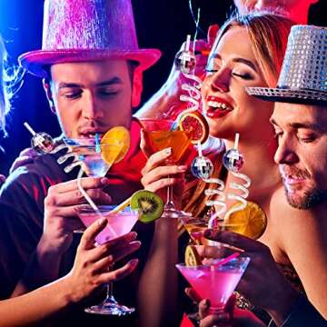 12 Pieces 70s Disco Ball Straws 70s Disco Ball Cups Birthday Party Decorations Mirror Disco Decorati...