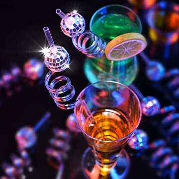 12 Pieces 70s Disco Ball Straws 70s Disco Ball Cups Birthday Party Decorations Mirror Disco Decorative Straws Disco Party Retro Decorations for Dance Holiday Wedding Birthday Supplies(Silver)