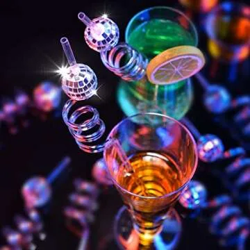 12 Pieces 70s Disco Ball Straws 70s Disco Ball Cups Birthday Party Decorations Mirror Disco Decorative Straws Disco Party Retro Decorations for Dance Holiday Wedding Birthday Supplies(Silver)