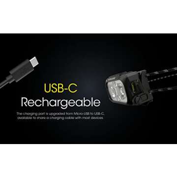 NITECORE NU25 400 UL Ultra Lightweight Headlamp, 400 Lumen USB-C Rechargeable with Lumentac Organizer for Back Packing, Camping and Running (Black)