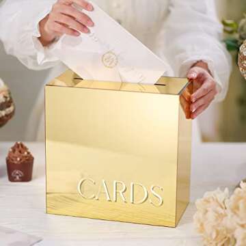 Elegant Gold Mirror Acrylic Wedding Card Box | Large 10x10x5.5
