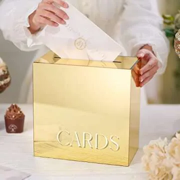 Elegant Gold Mirror Acrylic Wedding Card Box | Large 10x10x5.5