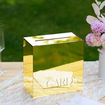 Elegant Gold Mirror Acrylic Wedding Card Box | Large 10x10x5.5