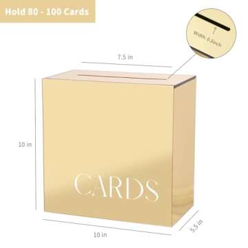Elegant Gold Mirror Acrylic Wedding Card Box | Large 10x10x5.5