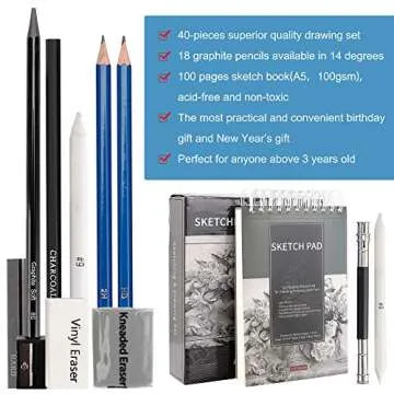 Drawing Pencils Sketch Art Set-40PCS Drawing and Sketch Set Includes 18 Sketching Graphite Pencils,Graphite and Charcoal Pencils,100Pages Sketch Pad and Accessories