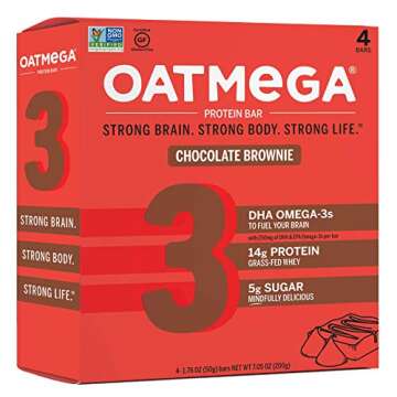 Oatmega Protein Bars, Chocolate Brownie, Healthy Snacks Made with Omega-3 and Grass-Fed Whey Protein...