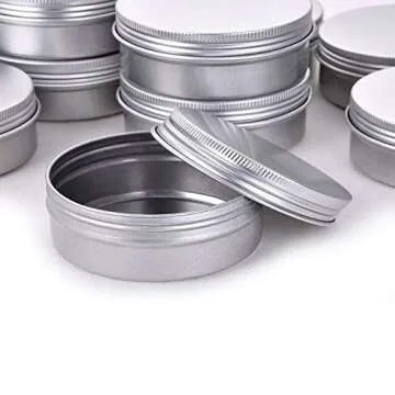 2 Ounce Aluminum Tin Jar Refillable Containers 60 ml Aluminum Screw Lid Round Tin Container Bottle for Cosmetic,Lip Balm, Cream, 12 Pack.