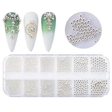 MEILINDS 3D Nail Caviar Beads, Nail Art Decoration Mini Metal Nail Beads, 4 Colors Steel Ball Gems Nail Charms for Acrylic Nails Design, Nails Supplies Accessories for Women Manicure(3 Boxes)