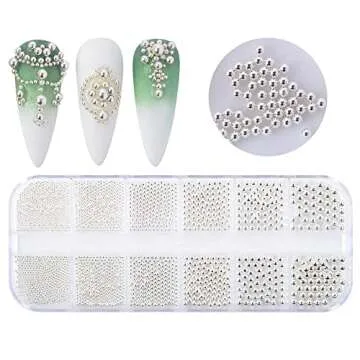 MEILINDS 3D Nail Caviar Beads, Nail Art Decoration Mini Metal Nail Beads, 4 Colors Steel Ball Gems Nail Charms for Acrylic Nails Design, Nails Supplies Accessories for Women Manicure(3 Boxes)