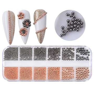 MEILINDS 3D Nail Caviar Beads, Nail Art Decoration Mini Metal Nail Beads, 4 Colors Steel Ball Gems Nail Charms for Acrylic Nails Design, Nails Supplies Accessories for Women Manicure(3 Boxes)