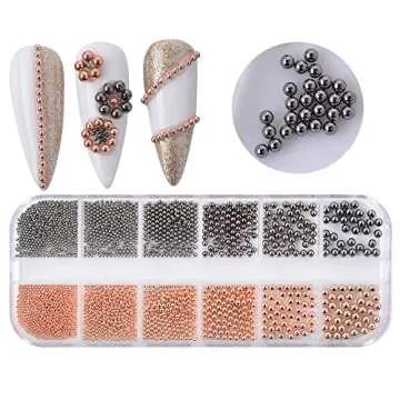 MEILINDS 3D Nail Caviar Beads, Nail Art Decoration Mini Metal Nail Beads, 4 Colors Steel Ball Gems Nail Charms for Acrylic Nails Design, Nails Supplies Accessories for Women Manicure(3 Boxes)