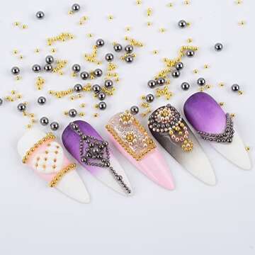MEILINDS 3D Nail Caviar Beads, Nail Art Decoration Mini Metal Nail Beads, 4 Colors Steel Ball Gems Nail Charms for Acrylic Nails Design, Nails Supplies Accessories for Women Manicure(3 Boxes)
