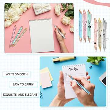 Jeyiour 12 Pcs Quotes Sparkly Fancy Pen Inspirational Glitter Ballpoint Pen with Motivational Messag...