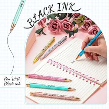 Jeyiour 12 Pcs Quotes Sparkly Fancy Pen Inspirational Glitter Ballpoint Pen with Motivational Messages Cute Pens Metal Inspirational Metal Black Ink Pens(Assorted Colors, Funny Style)