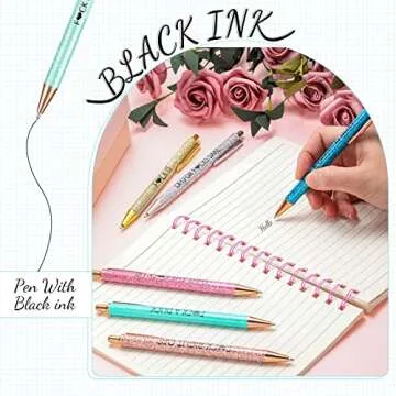 Jeyiour 12 Pcs Quotes Sparkly Fancy Pen Inspirational Glitter Ballpoint Pen with Motivational Messages Cute Pens Metal Inspirational Metal Black Ink Pens(Assorted Colors, Funny Style)